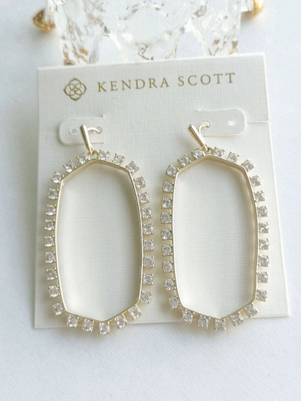 Kendra Scott Danielle Open Frame Crystal Gold Statement Earrings